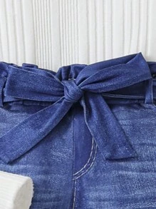 SHEIN Tweens Mädchen Puffärmel T-shirt & Paperbag Taille Jeans