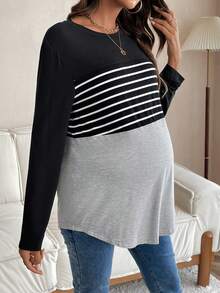 SHEIN 孕婦條紋印花撞色T恤 - 彩色 - 查看 5