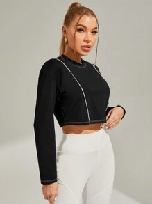 SHEIN Tennis Casual Của phụ nữ Thả vai Áo nỉ thể thao - màu đen - Xem 6