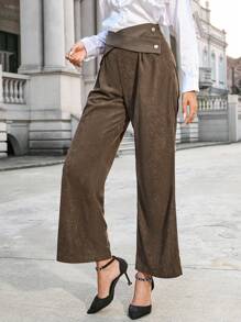 GENKIRA High Waisted Wrap Wide Leg Pants Fall Cloth For Women - Coffee Brown - View 4