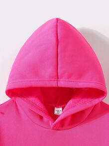 SHEIN 2 cái/bộ Bé gái tuổi teen Lá thư In Hoodie Và Quần thể thao - Màu Hồng Tươi - Xem 3