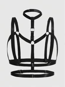 ROMWE Grunge Punk Ring Detail Sexy Hollow Out Halter Body Straps - Black - View 2
