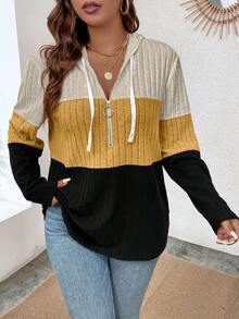 SHEIN LUNE 大码女式撞色抽绳卫衣 - 彩色 - 查看 6