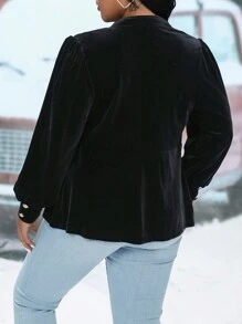 Calvaya Talla grande Blusa de manga farol con botón delantero - Negro - Ver 2