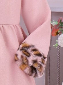 SHEIN Vải dệt kim ve áo nhung họa tiết da báo cho bé gái - Hồng - Xem 5