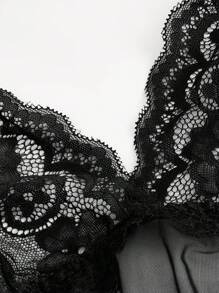 Classic Sexy Contrast Lace High Side Slit Sexy Lingerie Dress With Thong - Black - View 5