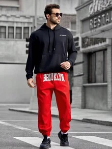 Manfinity RebelGame 男士加大號字母圖案束腰褲 - 紅色 - 查看 5