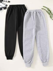 SHEIN Ragazzo Tween 2 pezzi Pantaloni da jogging con vita elastica con coulisse