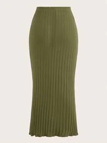 SHEIN EZwear Váy suông đuôi cá Plus Solid - xanh quân đội - Xem 2