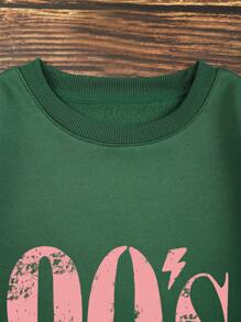 SHEIN Unity 大尺碼落肩字母印花抓絨衛衣 - 墨綠色 - 查看 3