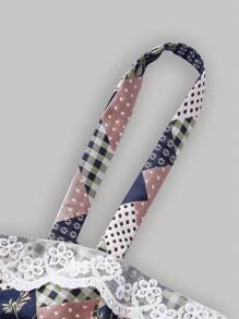 SHEIN MOD Vá lại In hoa Trang trí ren Cami ngọn - Nhiều màu - Xem 4