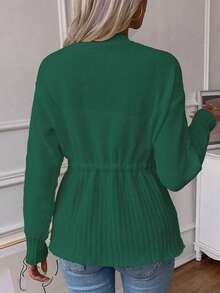SHEIN Clasi Drawstring Waist Button-up Cardigan - Green - View 2