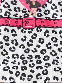 Baby Girls' Stylish Plush Patchwork Character Pattern Dress With Raglan Sleeve - Pink - View 5