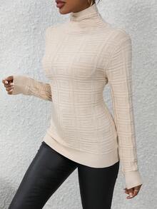 SHEIN Essnce Solid High Neck Sweater - Apricot - View 4