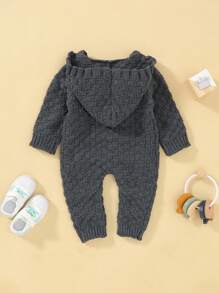 Baby Boys' Button Up Hooded Sweater Jumpsuit - Dark Grey - View 2