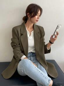 DAZY Ladies' Autumn Business Casual Lapel Neck Long Sleeve Blazer,Fall Women Clothes