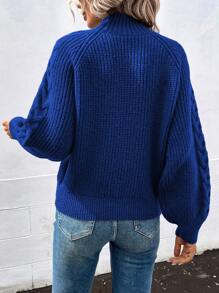 SHEIN LUNE Của phụ nữ Dệt kim Tay áo lồng đèn Áo len Với Xoắn Chi tiết Hoa - Màu xanh lam - Xem 2