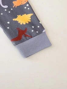 嬰兒男童恐龍印花加厚連身衣套裝,適用於秋冬季節 - 彩色 - 查看 3