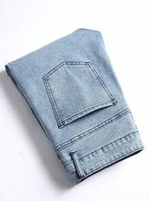 Manfinity EMRG Men's Slim Fit Jeans With Frayed Hem - Light Wash - View 3