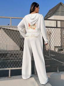 SHEIN EZwear Plus Floral & Tiger Zip Up Hoodie & Sweatpants - White - View 2