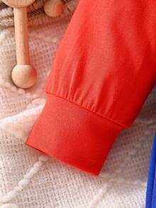 嬰兒男孩撞色連身褲帶鈕扣裝飾用品和帽 - 藍色 - 查看 6