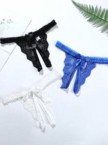 Women's Solid Color Lace Open Panties Three-Piece Set - Multicolor - View 2