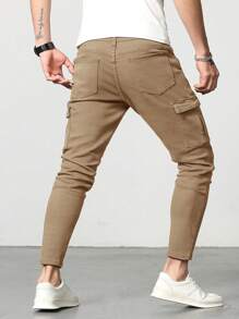 Manfinity Homme Men's Slim Fit Flap Pocket Denim Jeans - Khaki - View 2