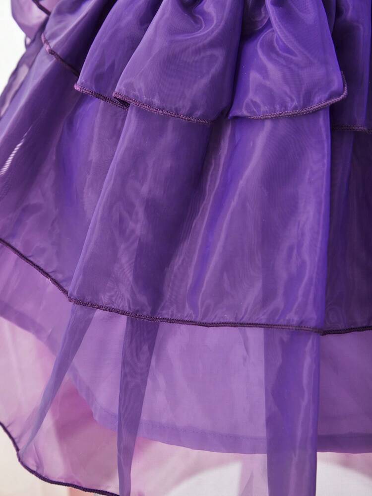 Baby Girl Gigot Sleeve Layered Ruffle Hem Organza Party Dress