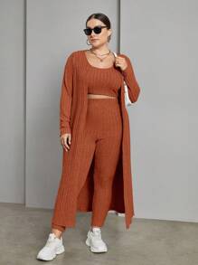 SHEIN Essnce Hơn Mở Mặt trước áo & Áo ba lỗ & Xà cạp - Rỉ Nâu - Xem 4