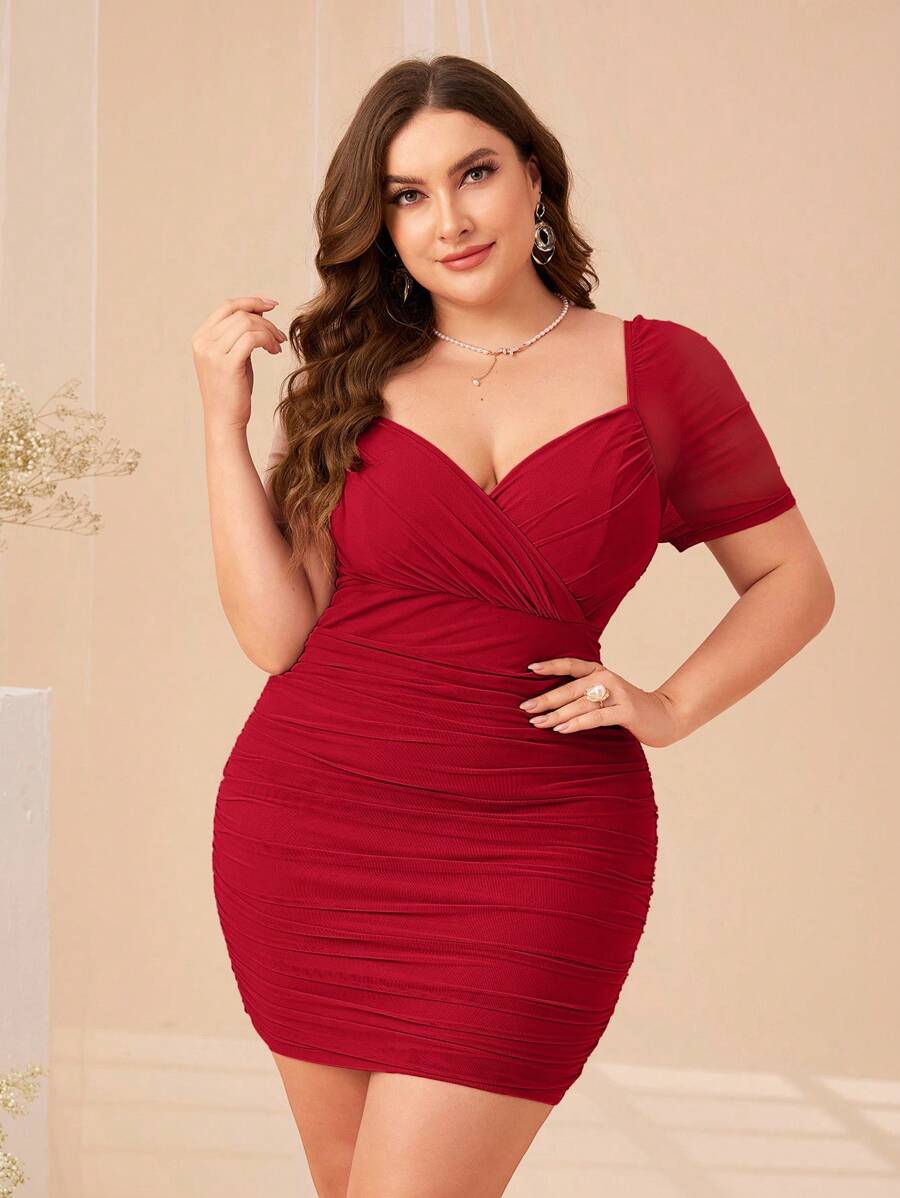 SHEIN Clasi Vestido De Talla Grande - Rojo - Ver 1