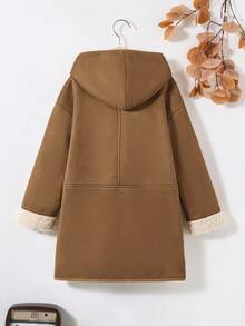 SHEIN Cô gái Tween Đôi ngực Lót nhiệt Áo trùm đầu - Cà phê nâu - Xem 2