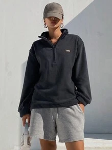 DAZY Letter Patched Detail Drop Shoulder Half Zip Sweatshirt - Grey - View 3