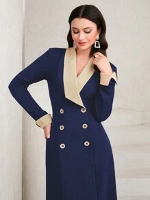 Modelyn Double-Breasted Women's Dress Maxi Women Outfit - Navy Blue - View 5