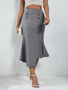 SHEIN Privé Của phụ nữ Giải trí Đuôi cá Váy - Đen và trắng - Xem 3