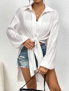 SHEIN Essnce Women's Loose Long Shirt - White - View 5