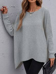 SHEIN Essnce Loose Fit Solid Color Pullover Sweater For Casual Wear - Grey - View 3