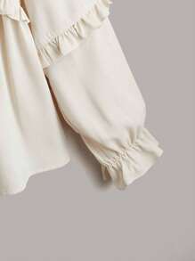 Celure Plus Frill Trim Flounce Sleeve Blouse Peplum Top - Beige - View 3