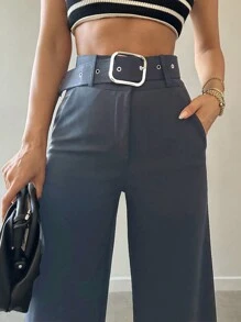 Wysoki stan Z paskiem Szeroka Noga Spodnie garniturowe