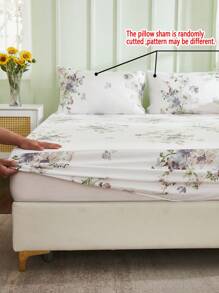 3pcs/set Flower Print Fitted Sheet Set Without Filler, Back to school season,Modern Fitted Sheet Set