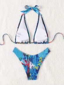 SHEIN Swim Halter Neck Shirred Bikini Set Summer - Multicolor - View 6