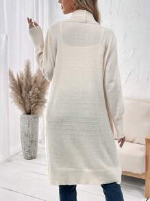 SHEIN LUNE Cárdigan Largo De Cuello De Cascada Y Manga Larga Abierta - Beis - Ver 2
