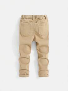 SHEIN Young Boy Cartoon Bear And Text Print Jeans - Khaki - View 2