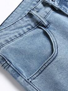 Manfinity EMRG Men's Slim Fit Jeans With Frayed Hem - Light Wash - View 5