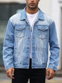 Manfinity Homme Lỏng lẻo phù hợp Nam Denim mùa giặt Áo khoác denim - Rửa trung bình - Xem 5