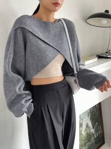 DAZY Jersey Sólido Envolvente Y Corto - Gris - Ver 5