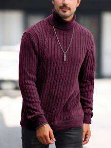 Manfinity Homme 男士高領毛衣 - 酒紅色 - 查看 5
