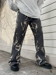 Manfinity Roghcode Men Graphic Print Straight Leg Jeans - Grey - View 4