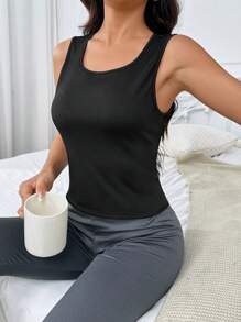 女士圓領保暖背心 - 黑色 - 查看 1