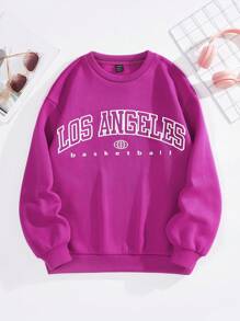 SHEIN EZwear Letter Graphic Drop Shoulder Sweatshirt - Hot Pink - View 1