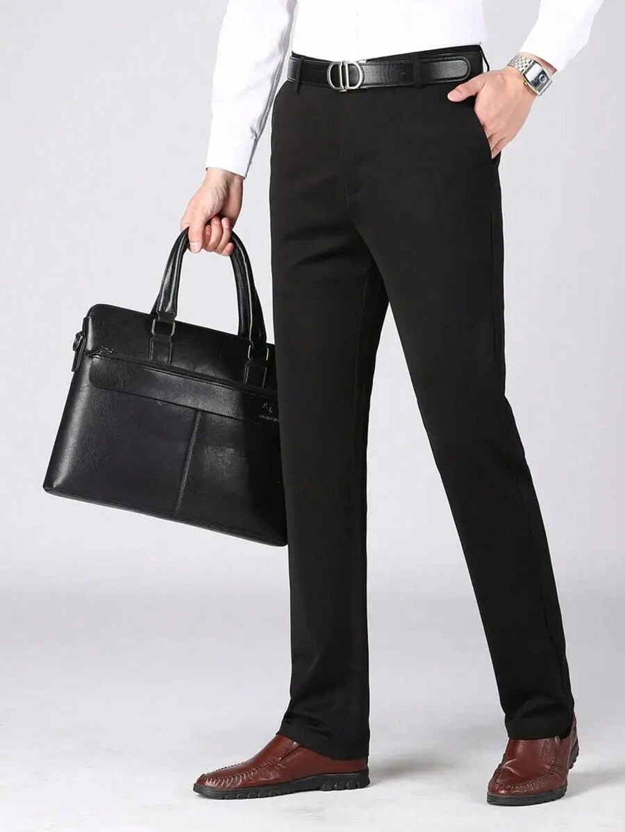 Manfinity Mode Men's Solid Color Pocket Dress Pants - Black - View 1